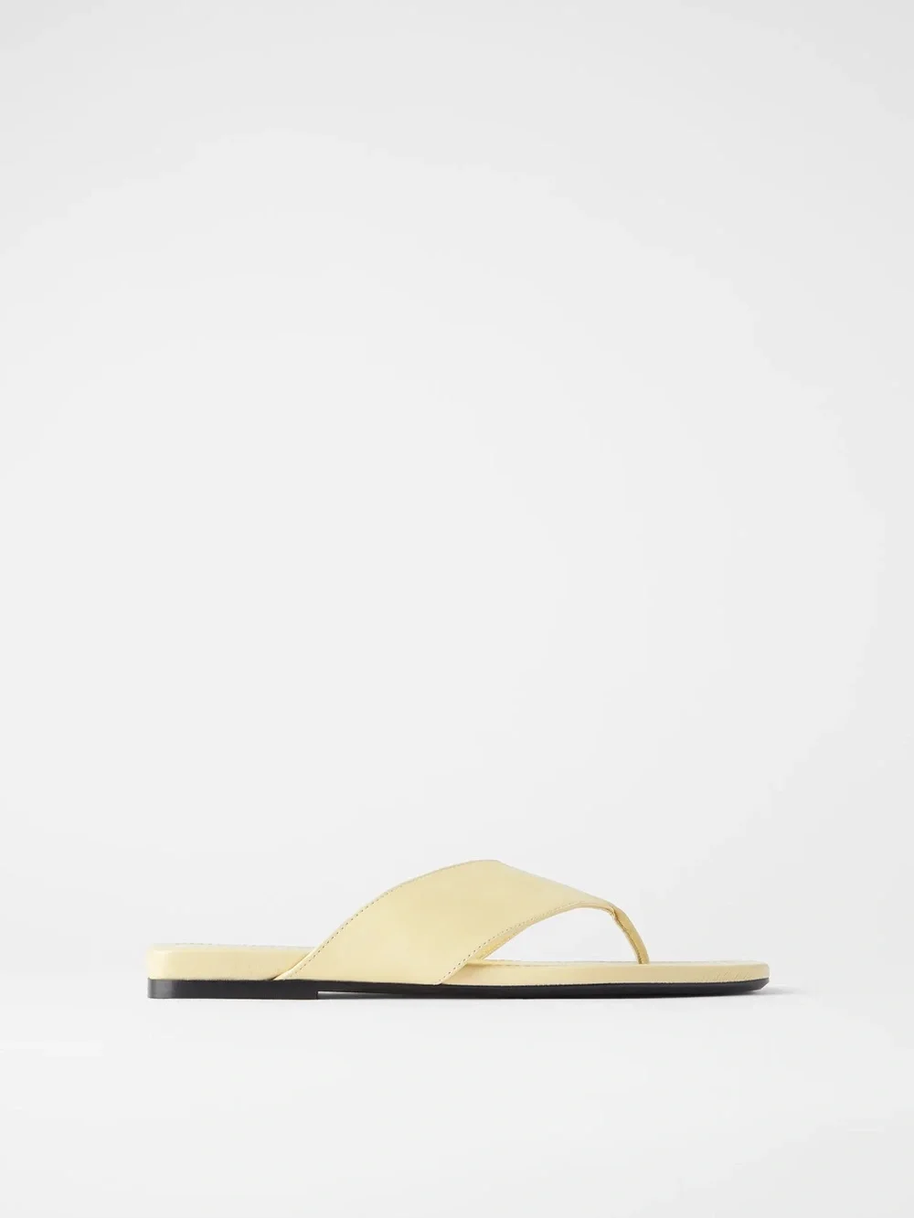Zara - Cream Wide Strap Square-Toe Leather Thong Sandals - Picture 3 of 4